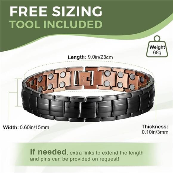 mens copper magnetic bracelet pure copper therapy bracelet adjustable jewelry - Picture 4 of 7